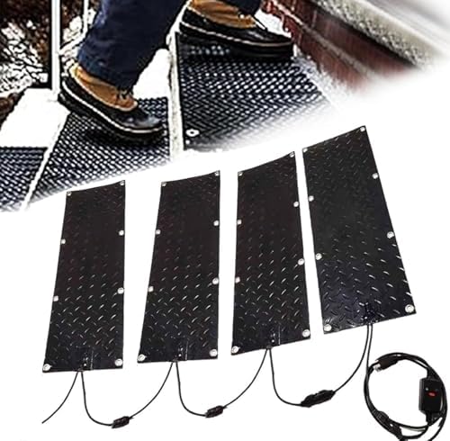 Heated Snow Melting Mats for Entrances 1/2/3/4/5 pcs No-Slip Heating Stair Heating Mats,Heated Outdoor Mats W/5ft Power Cord Snow Melting Mats for Winter Snow Removal(4 Pcs,10x30in/(25.4x76.2