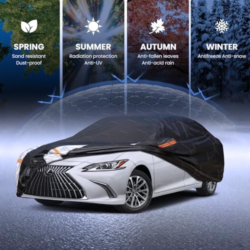 Multi-Layer Car Cover Custom Fit for Lexus ES 300 330 350(2012-2026), 100% Waterproof All Weather for Automobiles, Gift with Towel, Heavy Duty Car Covers for Rain Sun UV Protection with Door Zipper