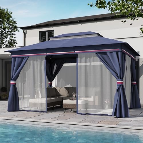 LAUSAINT HOME 10x12 Gazebo Canopy with Netting, Curtains & Double Roof