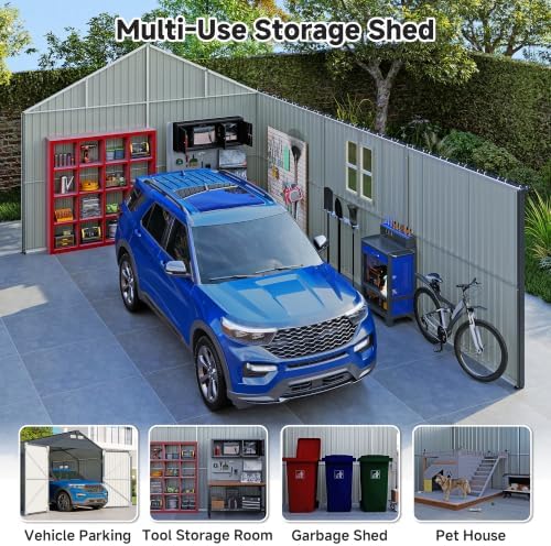 Real Relax 12x20FT Heavy Duty Metal Carport, Fully Enclosed Storage Shed