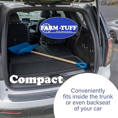 Farm-TUFF Heavy Duty Multi-Purpose Shovel - Snow, Barn, Grain, Industrial Use - Large Non-Stick Blade & Ash Hardwood D-Grip Handle - Durable & Lightweight Utility Scoop - Blue, 21.8in