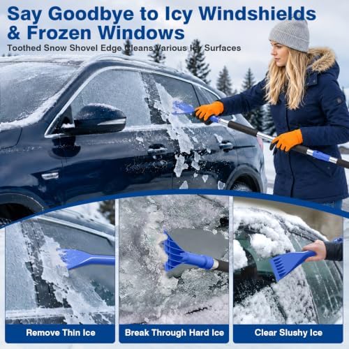63" Long Snow Brush Kit with Ice Scraper & Snow Shovel for Car Truck SUV