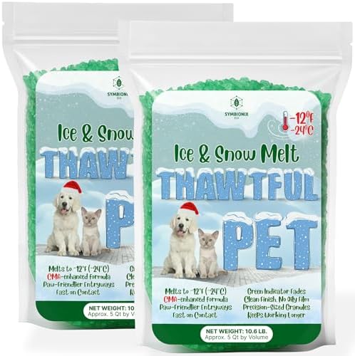 Thawtful Pet Safe Ice Melt – Pet Friendly Ice Melt, Snow Melt – Green Granules with CMA, Melts to −12°F (−24°C) - Driveway Salt & Sidewalk Salt for Ice (10 qt. - 21.3 lb.)