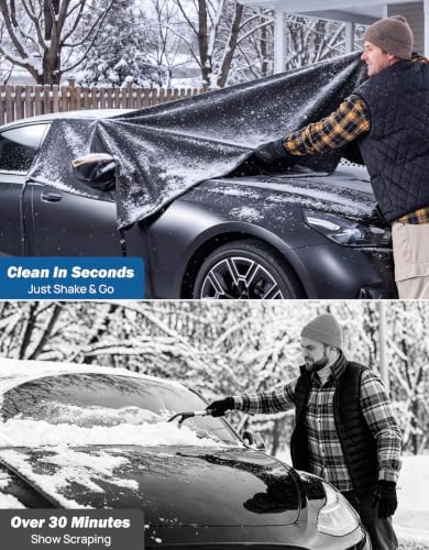JOYTUTUS Windshield Cover for Ice and Snow, Heavy Duty 900D Oxford Fabric, All-Weather Protection with Side Mirror Covers, Waterproof, Anti-Theft Design, Fit Most Cars, Sedans
