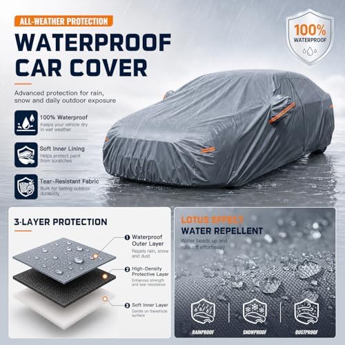 Car Cover Waterproof All-Weather,Outdoor Full Exterior Sedan Covers Custom Fit for Honda Accord,Chevy Malibu,Nissan Altima,Maxima,Sonata,Kia K5,Ford Fusion,CT5 XTS etc,Size A4(See Size Chart)