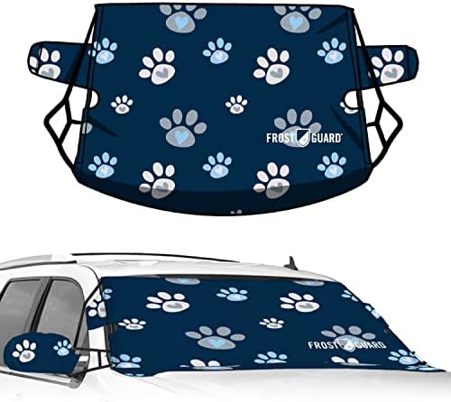 FrostGuard Vortex | Full-Coverage Car Windshield Cover for Ice and Snow, XL Size (Puppy Paws) - Wiper Blade + Side Mirror Covers - Fit-Fast Straps, Security Panels + Storage Pouch - for Trucks, SUVs