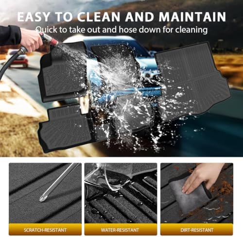 Powerty Floor Mats Cargo Liner for Ford Fusion Gas S/SE/Titanium Model 2013-2016(Not for Hybrid) All Weather 3D TPE Anti-Slip Car Protection, 1st & 2nd Row Set with Rear Cargo Mat Accessories