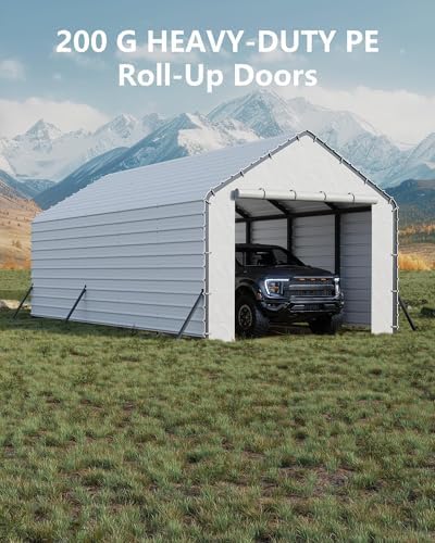 13ft Wide Heavy Duty PE Carport – Waterproof Outdoor Garage Shelter for Car, Truck, Boat with Removable Sidewalls, Grey