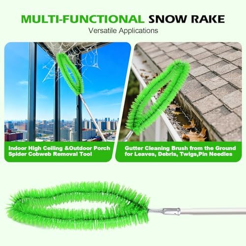 19Ft Roof Rake Brush Snow Leaves Gutter Cleaning Broom Remove Tool