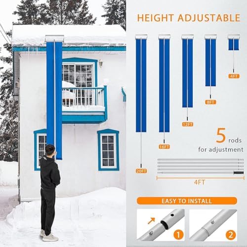 MUHM Tarp, Snow Roof Rake, 30FT Adjustable Aluminum Roof Snow Removal Tool, 420D Oxford Cloth, Sturdy Cutting Frame, Anti-Slip Handle