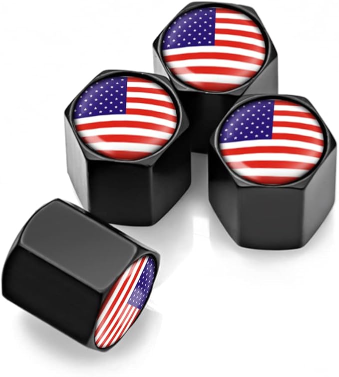 4PCS American Flag Tire Valve Stem Caps for Car, Auto Anti-Rust Airtight Rubber Valve Stem Covers, Leakproof Wheel and Tire Exterior Accessories Universal for Car, Bikes,Vehicles (Red)
