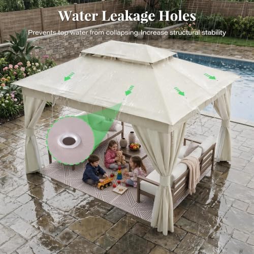 LAUSAINT HOME 10x12 Gazebo Canopy with Netting, Curtains & Double Roof