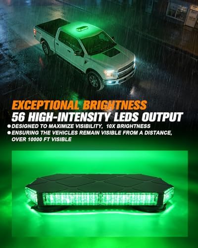LUMENIX 56 LED Green Rooftop Beacon Strobe Light Bar for Trucks