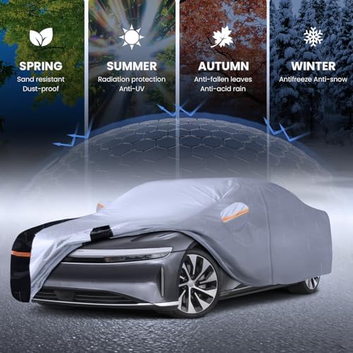 Multi-Layer Car Cover Custom Fit for Lucid Air(EV) (2021-2026), 100% Waterproof All Weather for Automobiles, Gift with Towel, Heavy Duty Car Covers for Rain Sun UV Protection with Door Zipper.