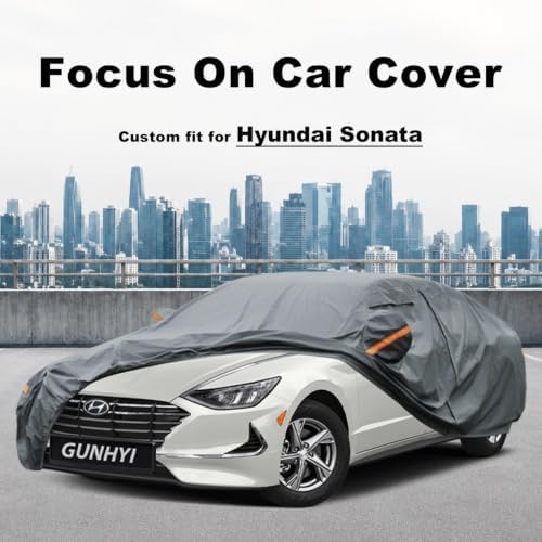 GUNHYI Premium Car Cover Custom Fit Hyundai Sonata, 16 Layers Heavy Duty Car Cover Waterproof All Weather with Zipper Door for Sun Rain Snow Dust Uv Protection