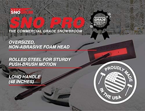 SnoPro by SnoBrum – Professional Grade Snow Remover Tool / Brush for Vehicles –48” Handle, Push-Broom Design – Quickly Remove Heavy, Wet Snow from Multiple Cars, Scratchfree