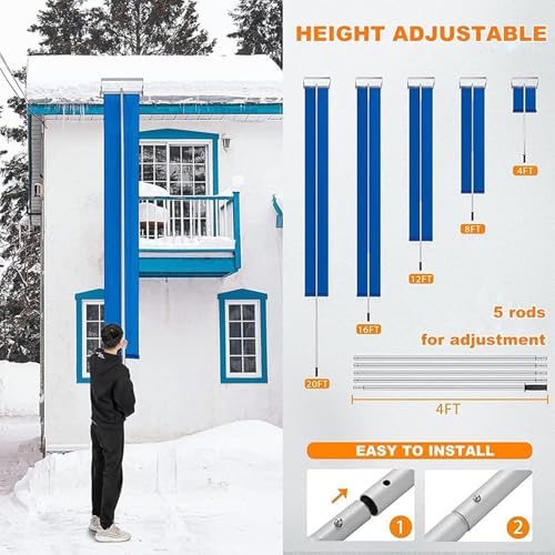 Telescoping Roof Snow Rake 20/29FT Adjustable Aluminum Snow Removal Shovel with Rolling Wheels and Slide Cloth for House Cottage Roof Snow Clearing(20 FT, Green)