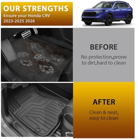 Powerty Floor Mats for 2023-2025 2026 Honda CRV (Gas Model Only), All Weather 3D TPE Anti-Slip Upper & Lower Position Trunk Cargo Liner Seat Back Covers Protectors Full Set Car Accessories