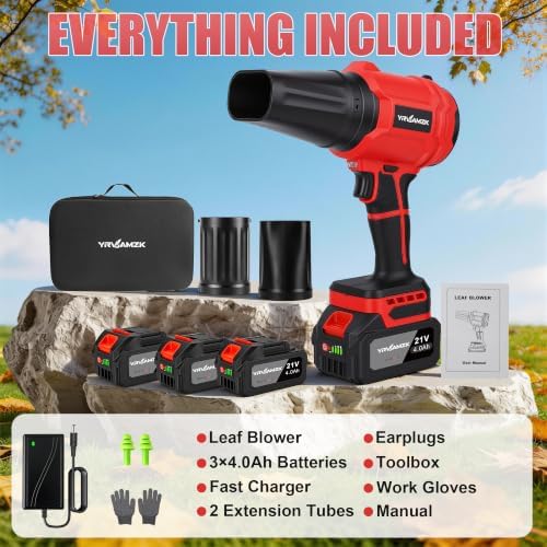 Cordless Leaf Blower with 3 x 4.0Ah Batteries and Fast Charger, Lightweight Electric Handheld Blower, Variable Speed for Lawn Care, Patio, Garage, Driveway Cleaning, Dust Removal and Car Drying