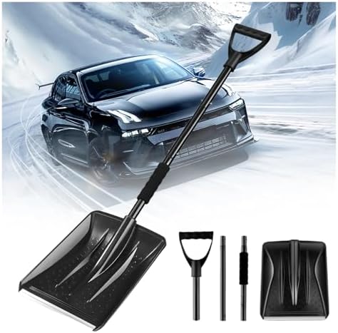 Adjustable Car Snow Shovel, Heavy Duty Telescopic Ice Scraper, 360° Rotating Lightweight Snow Removal Tool for Emergency Vehicle SUV Truck Camping