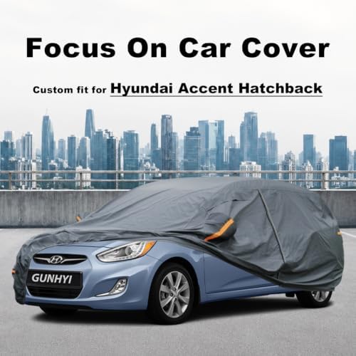 GUNHYI Premium Car Cover Custom Fit Hyundai Accent Hatchback, 16 Layers Heavy Duty Car Cover Waterproof All Weather with Zipper Door for Sun Rain Snow Dust Uv Protection