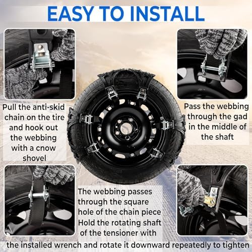 ZONETECH Tire Snow Chains 12-Pack All Season Black Upgraded Premium Quality Strong and Durable Anti-Skid Car,SUV, Pick Up and Truck for Emergency and Travel