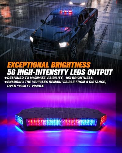 LUMENIX 56 LED Red Blue Rooftop Beacon Strobe Light Bar for Trucks