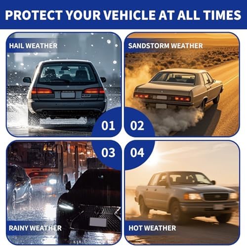 Hail Protection Car Cover Half Cover,5-Layer Heavy Duty Waterproof 210T Taffeta with Double Cotton Padding,Sun UV Rain Snow Resistant,Fit Hatchback with Lengths from 3.8 m to 4.3 m(Color:Silver).