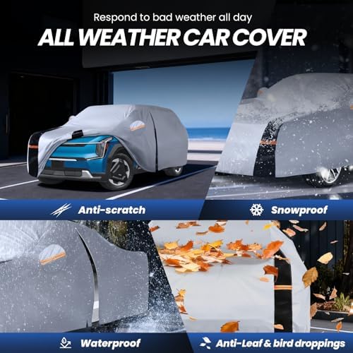 Multi-Layer Car Cover Custom Fit for Kia EV9 (EV)(2023-2026), 100% Waterproof All Weather for Automobiles, Gift with Towel, Heavy Duty Car Covers for Rain Sun UV Protection with Door Zipper