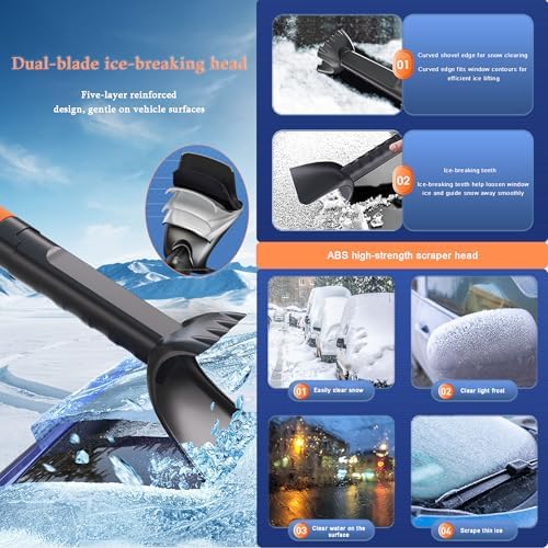 Snow Brush and Ice Scraper for Chevrolet Silverado 2500HD 2010–2025, with Shovel, Extendable Handle, 360° Rotating Head, Detachable Sections, 5-in-1 Car Snow Cleaning Tools