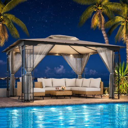 LAUSAINT HOME 13x11 Gazebo Canopy with Netting & Double Roof
