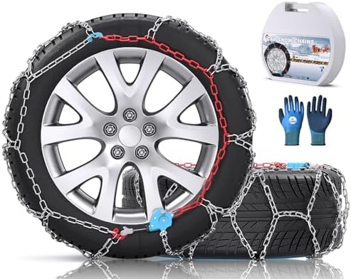 Snow-Chains Auto Fixing 1 Min Quick Fit Easy Installation Tire-Chains, Gifts for Safety, Portable Reusable Universal Emergency Tire Traction Chain for Passenger Car and SUV - Set of 2 (XM-120)