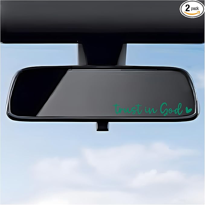 DXNQ 2 PCS Trust in God Rearview Mirror Decals, Automotive Vinyl Rear View Mirror Decorative Stickers, Waterproof Trust in God Stickers for Car Truck Laptop, Car Accessories (Green)