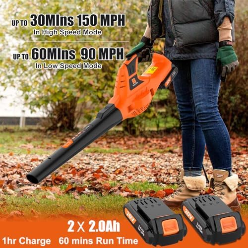 Leisch Life Cordless Leaf Blower,21V Handheld Electric Leaf Blower with 2 x 2.0Ah Battery & Charger, Lightweight Battery Powered Leaf Blower for Lawn Care, Patio, Yard, Sidewalk,Snow Blowing