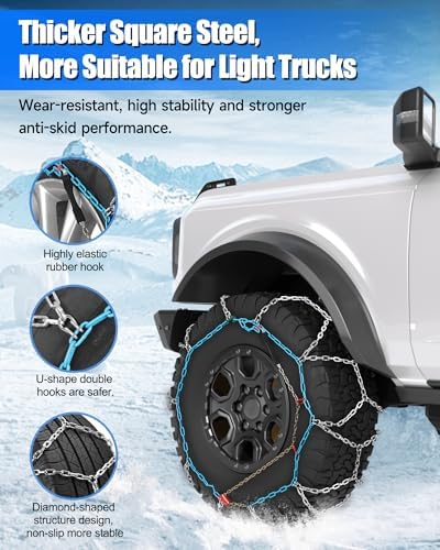 Snow Tire Chains for Light Truck SUV Pickup Trucks, Set of 2（SCRV265）