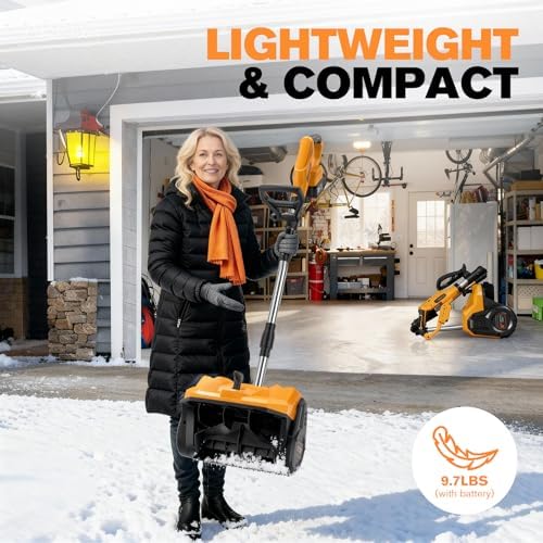 Brushless Cordless Snow Shovel 12", 20V 2X 4.0AH Batteries Snow Blower, 20FT Snow Throws, 6" Deep, Powerful Electric Snow Removal with Adjustable 90° Directional Plate &Handle for Driveway