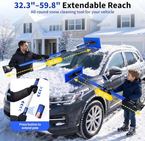 59" Snow Broom & Ice Scraper for Car, EVA Foam Head Snow Remover