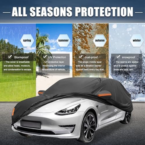 X AUTOHAUX Waterproof Full Car Cover for Tesla Model 3 2017-2025 210D-PU