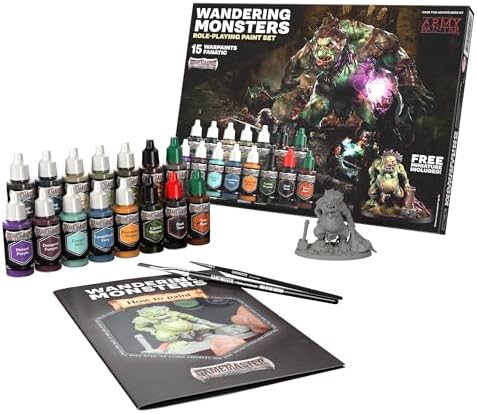 The Army Painter GameMaster: Wandering Monsters Set Combo, 15 x 18 mL Warpaints Fanatic Acrylic Paints, incl. Metallics, Wash, Primer, 2 Brushes, 1 Miniature - Warhammer & D&D