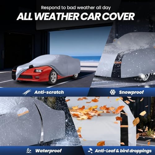 Multi-Layer Car Cover Custom Fit for Pontiac Firebird(1992-2002), 100% Waterproof All Weather for Automobiles, Gift with Towel, Heavy Duty Car Covers for Rain Sun UV Protection with Door Zipper