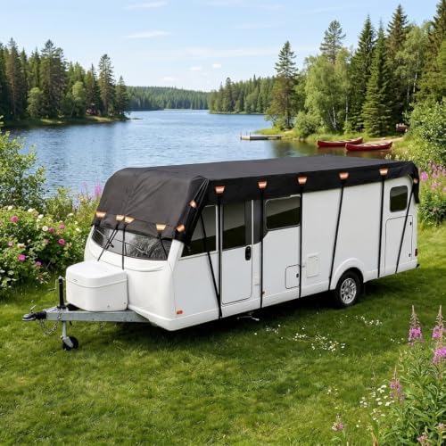 2026 Upgraded Heavy Duty RV Roof Cover,3000PA Waterproof Camper Top Cover with 16 Adjustable Buckles & 16 Reflective Reinforcement,16ft to 44ft for Travel Trailer Pop-Up Camper