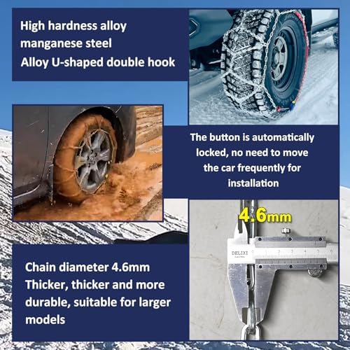 NEOCHIAEVO Auto Tightening Snow Chains Tire Chains, 4.6mm Diameter, 1-Minute Quick Install, Universal Fit for Car/SUV/Pickup Truck, Multi-Weather Emergency Traction, Set of 2, HYR-S