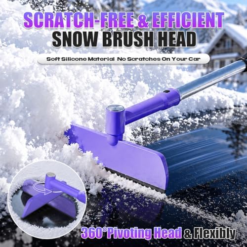 62" Long 3‑in‑1 Car Snow Brush, Ice Scraper With Squeegee for Truck SUV Car