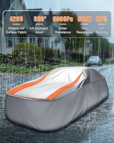 Sliver Full Enclosed Larger SUV Car Cover Universal Fit Tahoe/Traverse,Sienna,BMW X7/XM,Audi Q6/Q7,GLS/EQS,Yukon,Lexus LX/TX,GL8,Odyssey,Ford Flex,Durango,Infiniti QX60/80,EM90,Pacifica