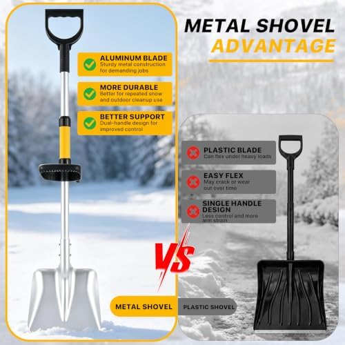 OUSHASAA 49.2" Metal Snow Shovel for Driveway, Sidewalk & Car, Dual Handles