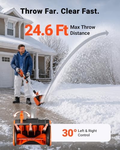 VOLTASK 24V 13-Inch Electric Snow Shovel with Brushless Motor, Orange