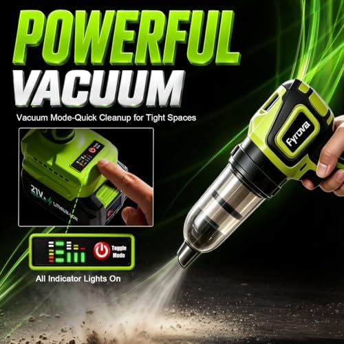 Leaf Blower Cordless & Vacuum, 800K RPM, Handheld Extended Run Time (Green)
