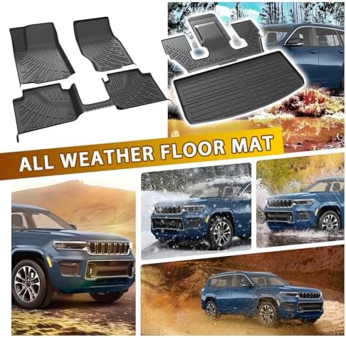 Powerty Floor Mats Cargo Liner for Jeep Grand Cherokee L 2021-2027(6-Seater w/o 2nd Row Center Armrest Only) All Weather 3D TPE Anti-Slip Car Protection, 1st & 2nd Row Set with Cargo Mat Accessories