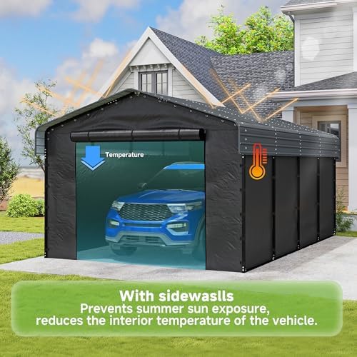 12x20FT Heavy Duty Metal Carport with Removable Sidewalls & Doors, Gray