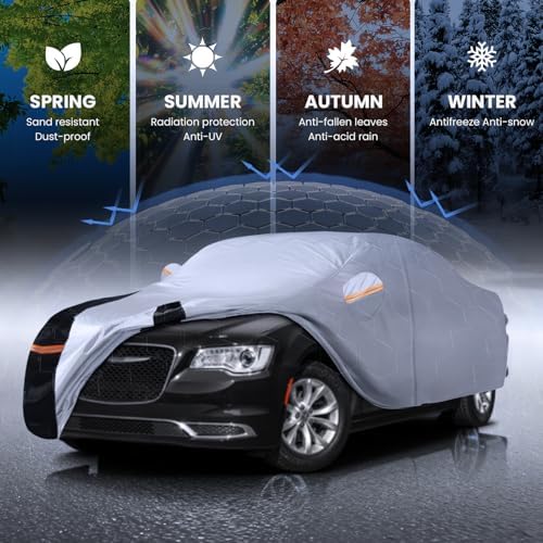 Multi-Layer Car Cover Custom Fit for Chrysler 300(2004-2026), 100% Waterproof All Weather for Automobiles, Gift with Towel, Heavy Duty Car Covers for Rain Sun UV Protection with Door Zipper
